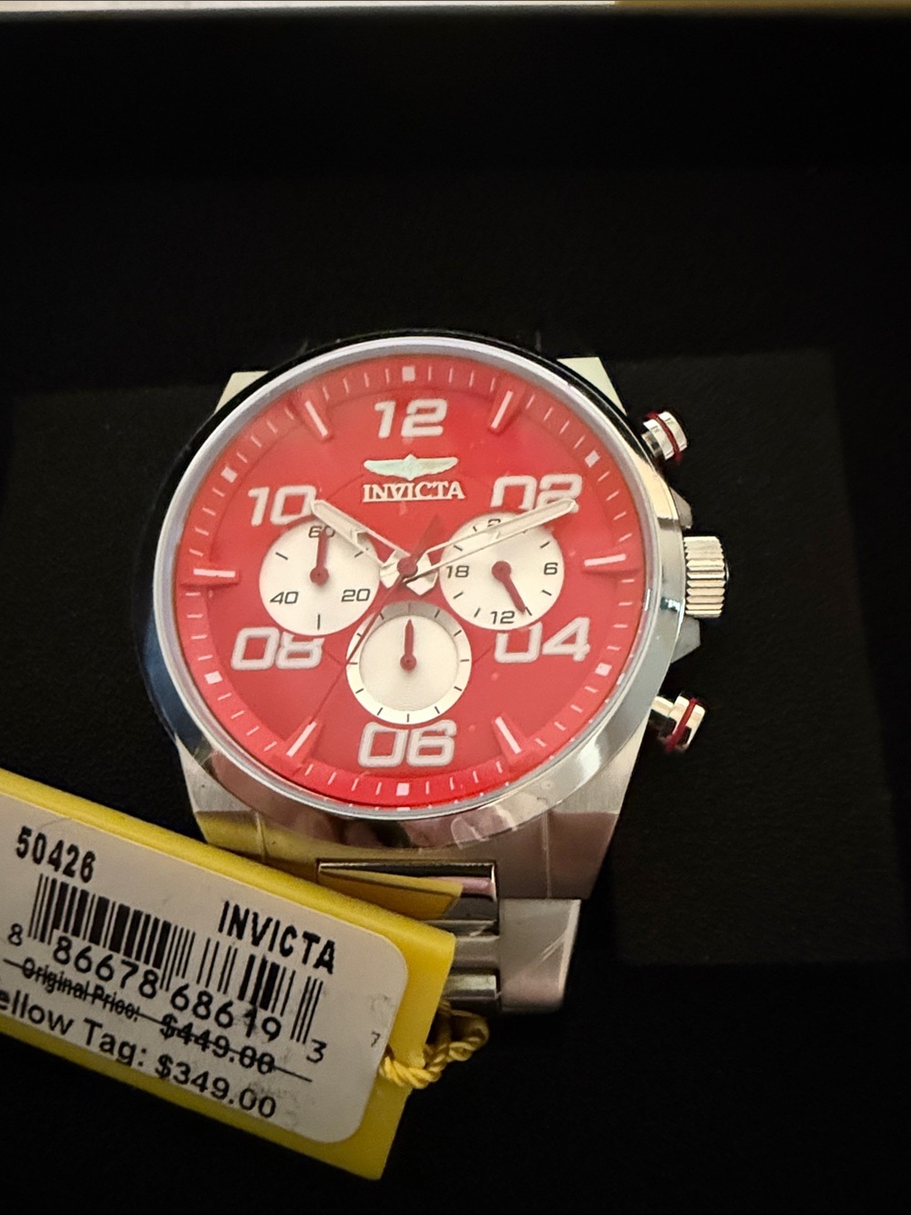 Invicta Red Dial Silver-Tone Chronograph Watch